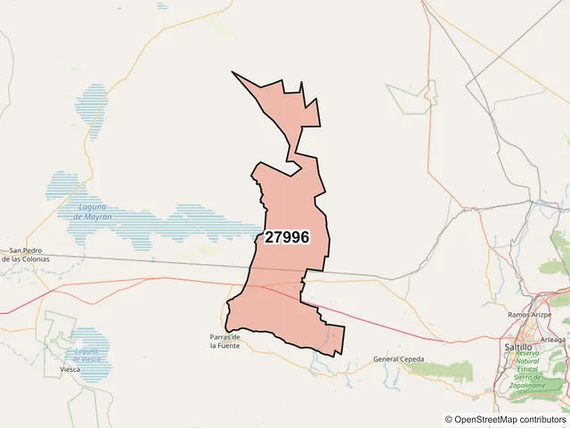 Mapa del código postal 27996, Parras, Coahuila de Zaragoza
