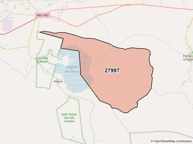 Mapa del código postal 27997, Parras, Coahuila de Zaragoza