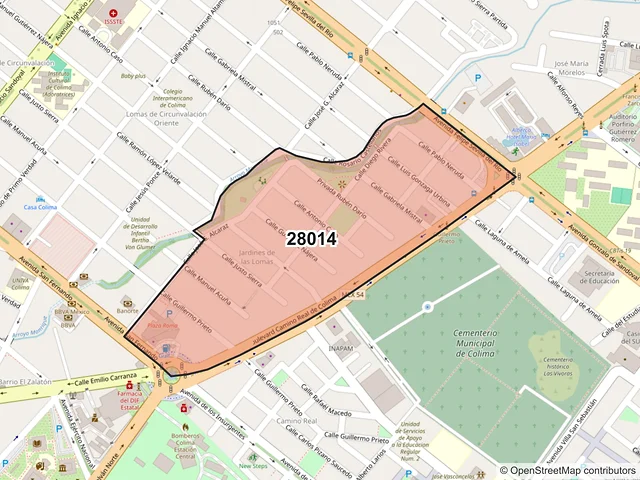 Mapa del código postal 28014, Colima, Colima