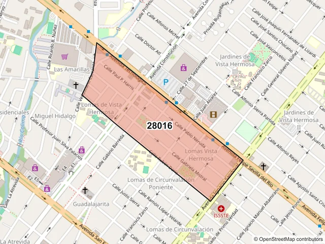 Mapa del código postal 28016, Colima, Colima