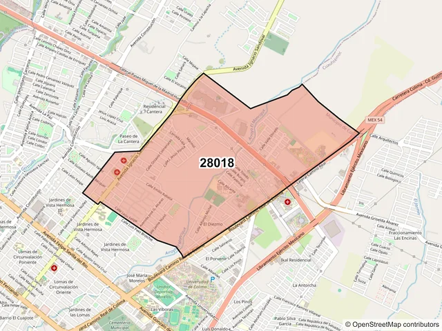 Mapa del código postal 28018, Colima, Colima