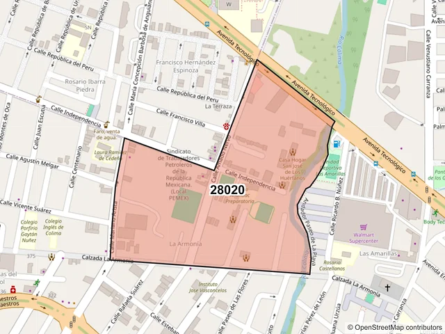 Mapa del código postal 28020, Colima, Colima