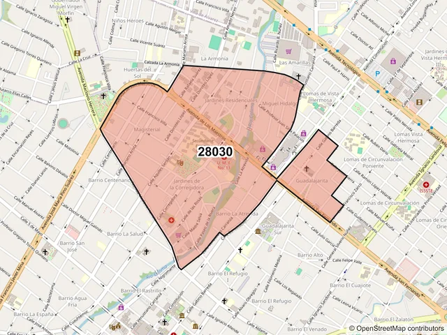 Mapa del código postal 28030, Colima, Colima