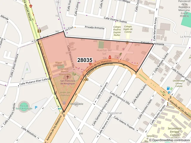 Mapa del código postal 28035, Colima, Colima