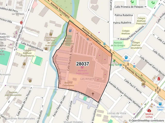 Mapa del código postal 28037, Colima, Colima