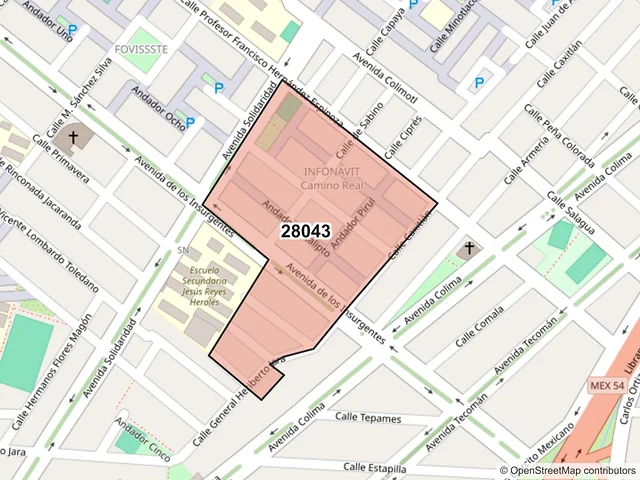 Mapa del código postal 28043, Colima, Colima