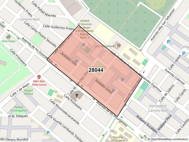 Mapa del código postal 28044, Colima, Colima