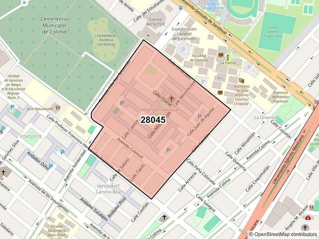 Mapa del código postal 28045, Colima, Colima