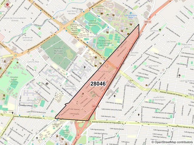 Mapa del código postal 28046, Colima, Colima
