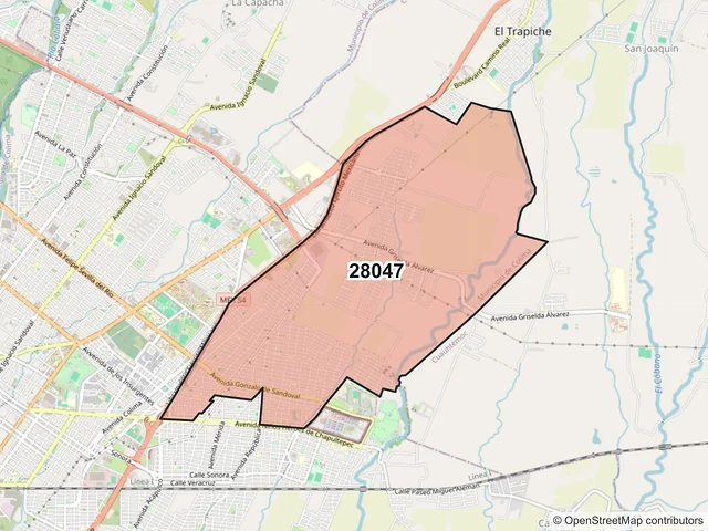 Mapa del código postal 28047, Colima, Colima