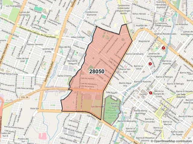 Mapa del código postal 28050, Colima, Colima