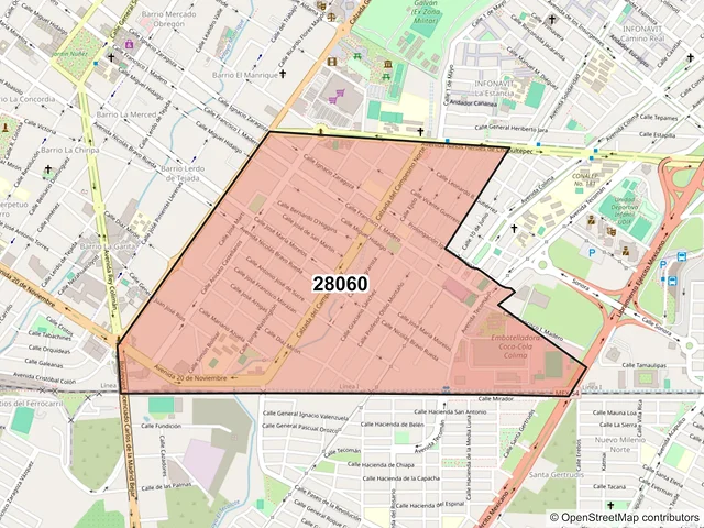 Mapa del código postal 28060, Colima, Colima