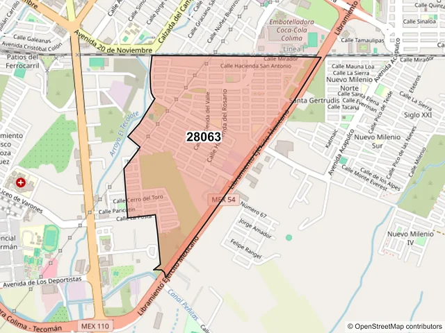 Mapa del código postal 28063, Colima, Colima