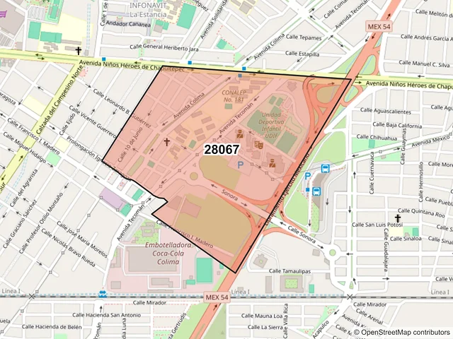 Mapa del código postal 28067, Colima, Colima