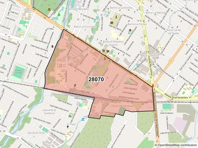 Mapa del código postal 28070, Colima, Colima