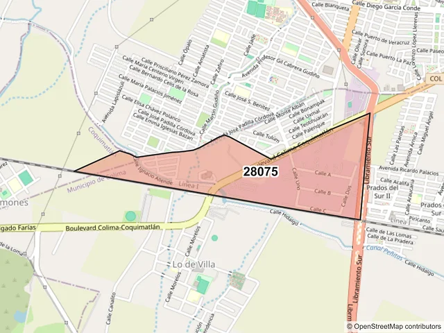 Mapa del código postal 28075, Colima, Colima