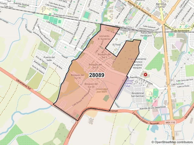 Mapa del código postal 28089, Colima, Colima