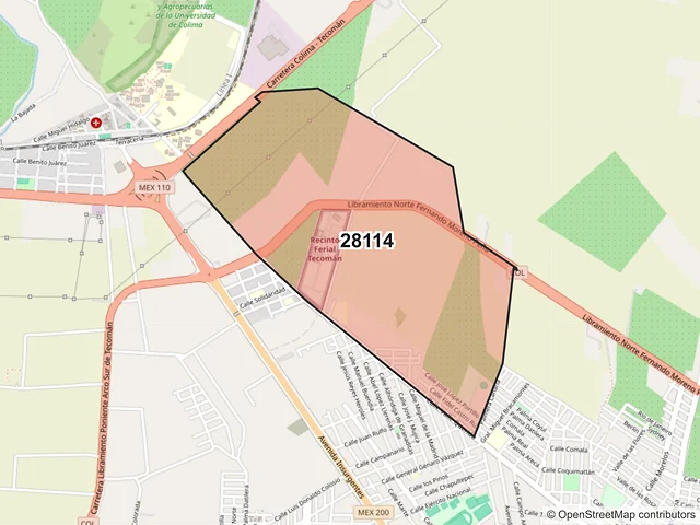 Mapa del código postal 28114, Tecomán, Colima