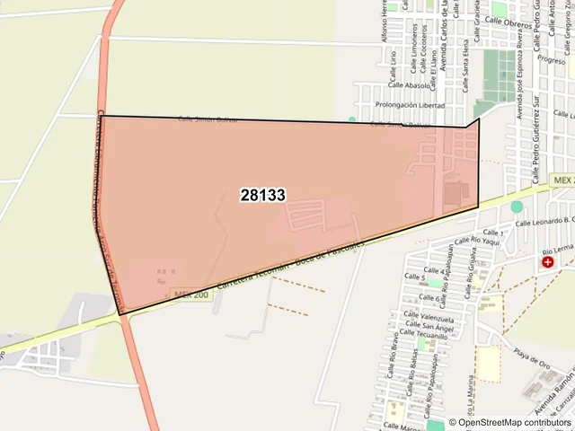 Mapa del código postal 28133, Tecomán, Colima