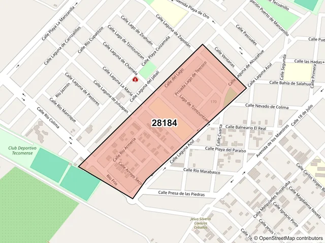 Mapa del código postal 28184, Tecomán, Colima
