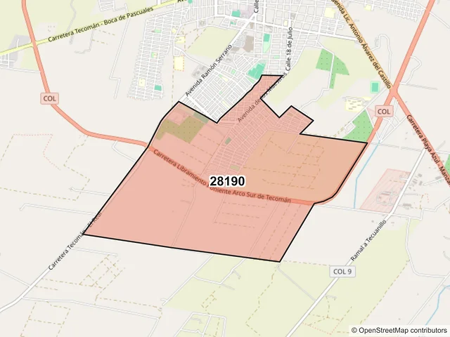 Mapa del código postal 28190, Tecomán, Colima