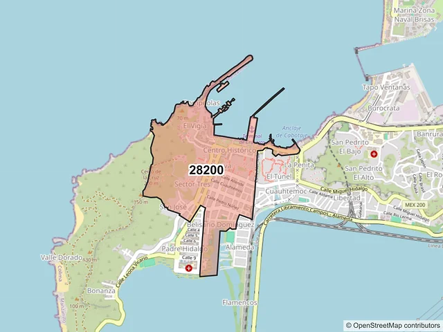 Mapa del código postal 28200, Manzanillo, Colima