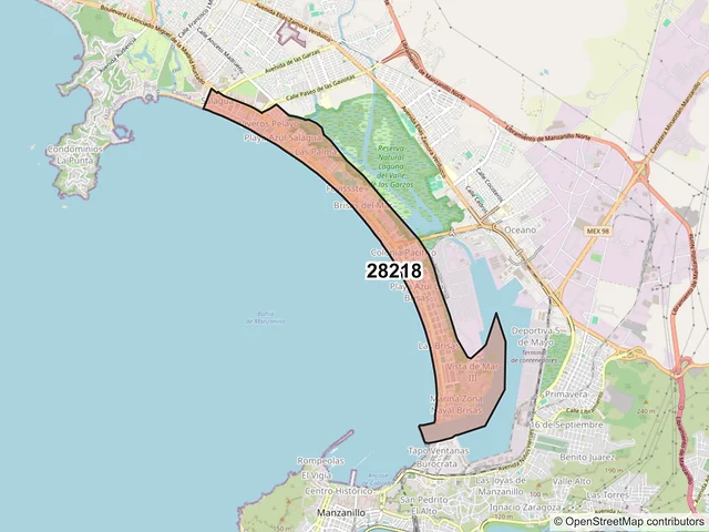 Mapa del código postal 28218, Manzanillo, Colima