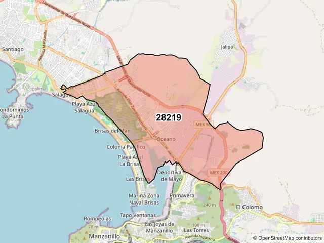 Mapa del código postal 28219, Manzanillo, Colima