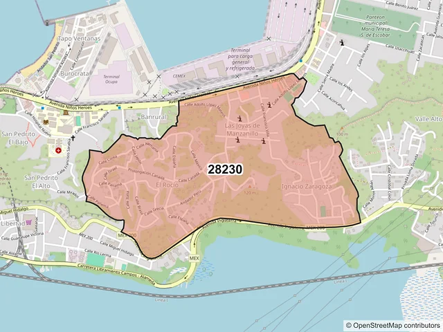 Mapa del código postal 28230, Manzanillo, Colima