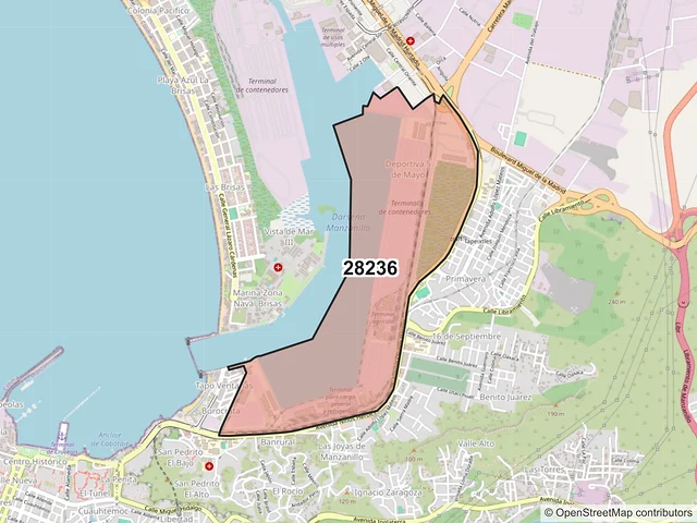 Mapa del código postal 28236, Manzanillo, Colima