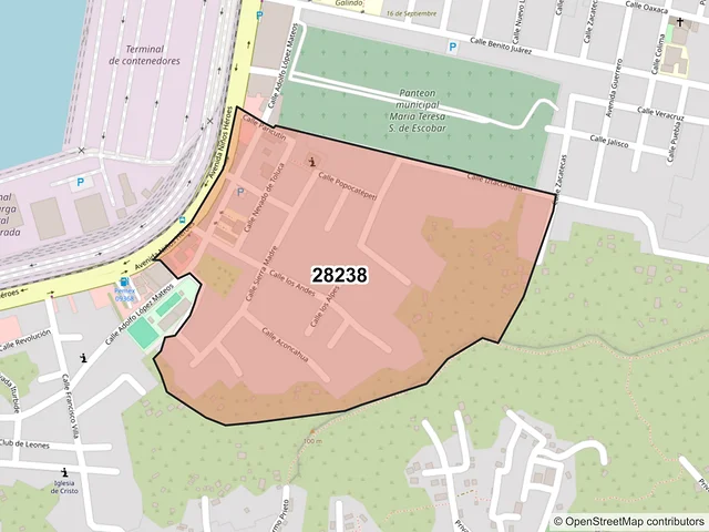 Mapa del código postal 28238, Manzanillo, Colima