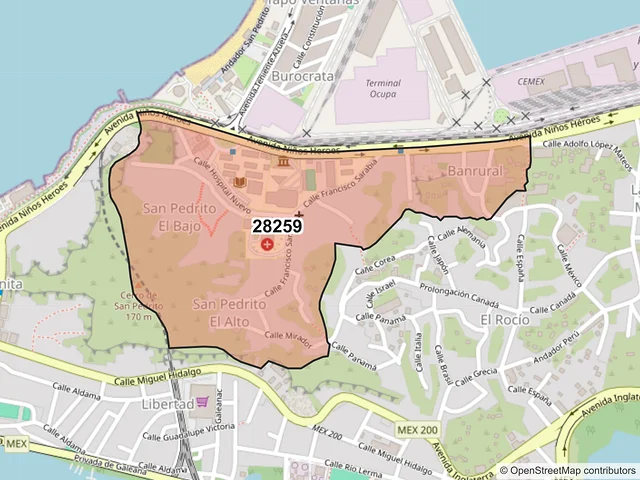 Mapa del código postal 28259, Manzanillo, Colima