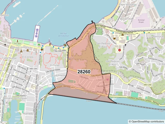 Mapa del código postal 28260, Manzanillo, Colima
