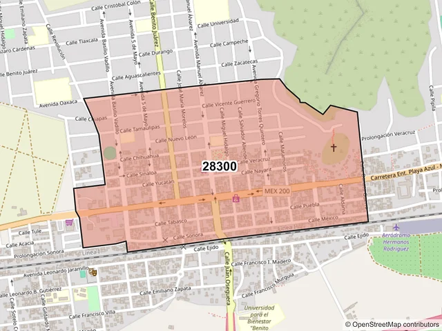 Mapa del código postal 28300, Armería, Colima