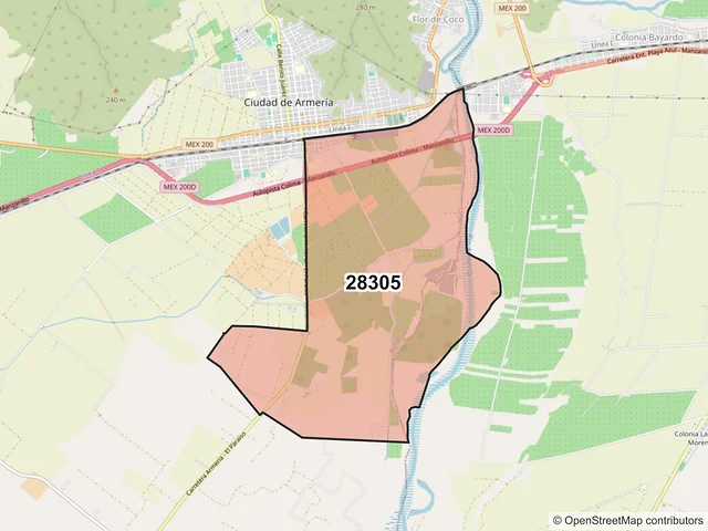 Mapa del código postal 28305, Armería, Colima