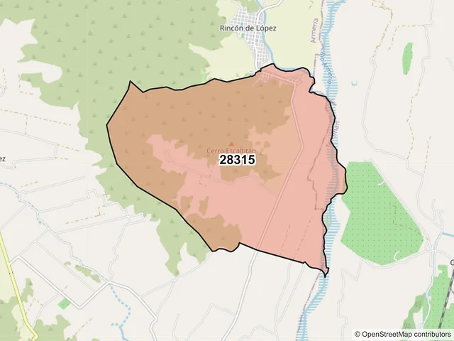 Mapa del código postal 28315, Armería, Colima