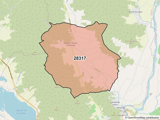 Mapa del código postal 28317, Armería, Colima