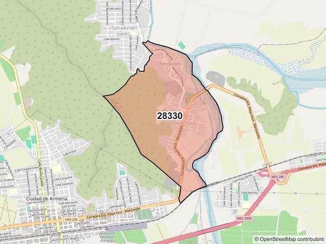 Mapa del código postal 28330, Armería, Colima