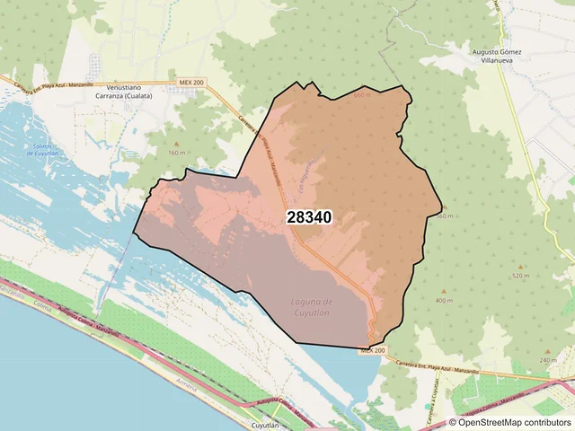 Mapa del código postal 28340, Armería, Colima