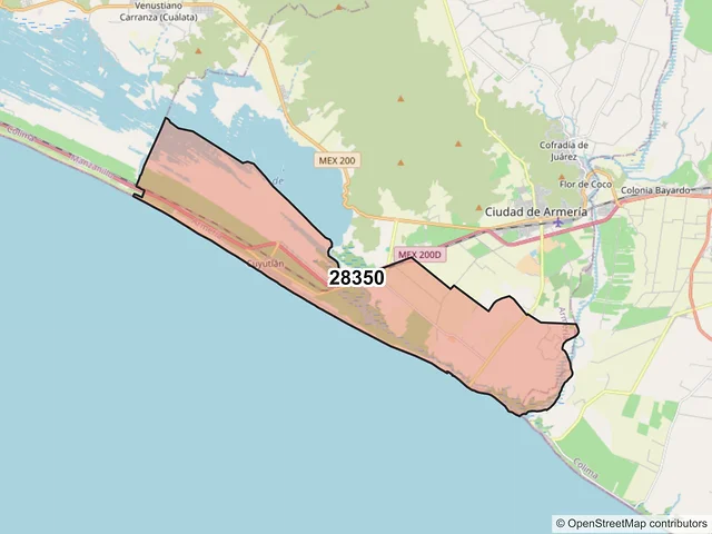 Mapa del código postal 28350, Armería, Colima