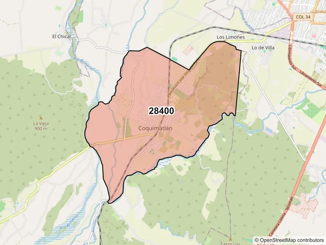 Mapa del código postal 28400, Coquimatlán, Colima