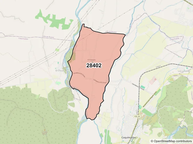 Mapa del código postal 28402, Coquimatlán, Colima