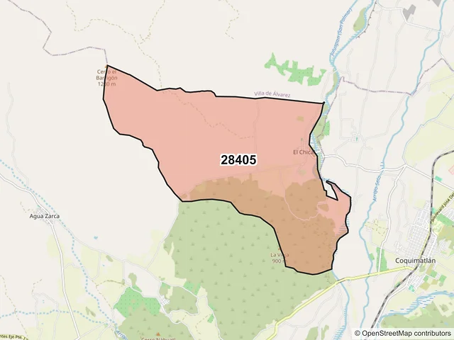 Mapa del código postal 28405, Coquimatlán, Colima