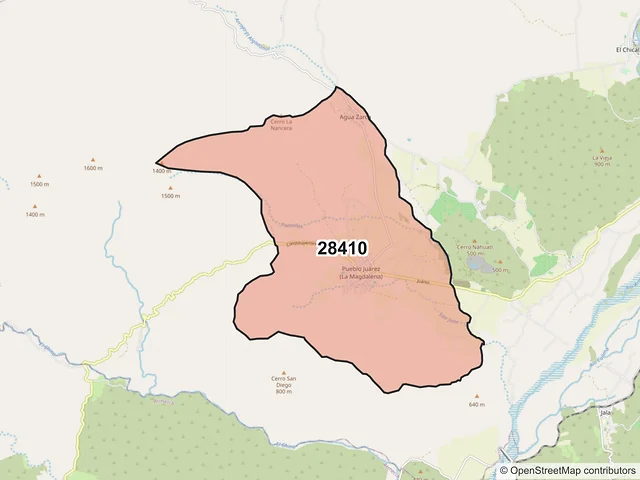 Mapa del código postal 28410, Coquimatlán, Colima