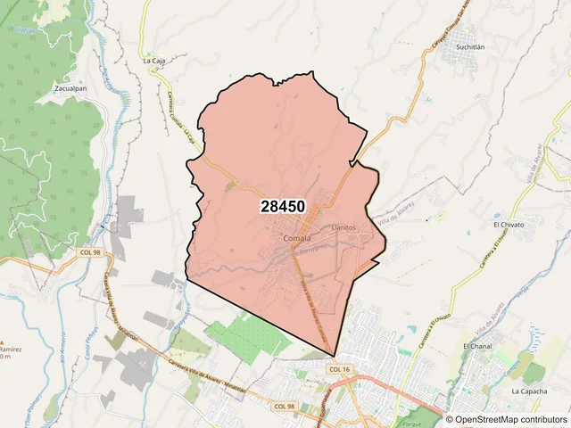Mapa del código postal 28450, Comala, Colima