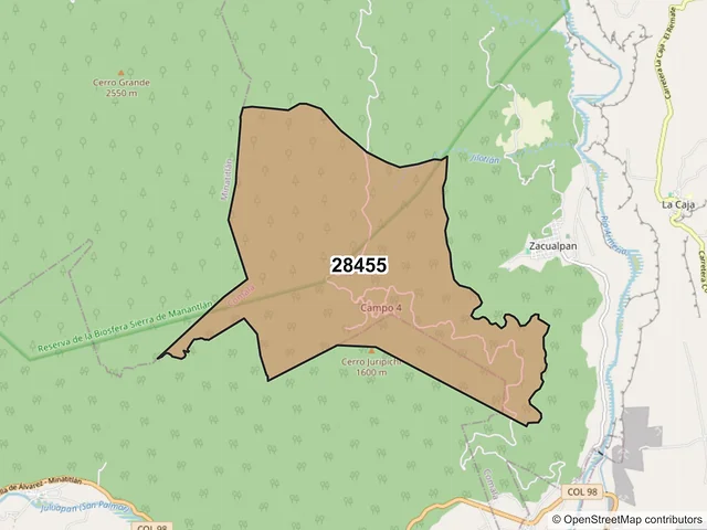 Mapa del código postal 28455, Comala, Colima