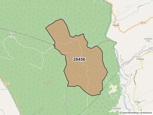 Mapa del código postal 28456, Comala, Colima