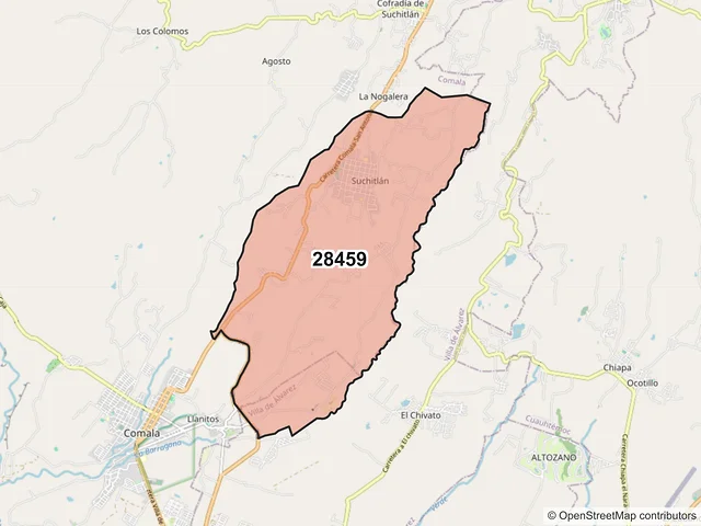 Mapa del código postal 28459, Comala, Colima