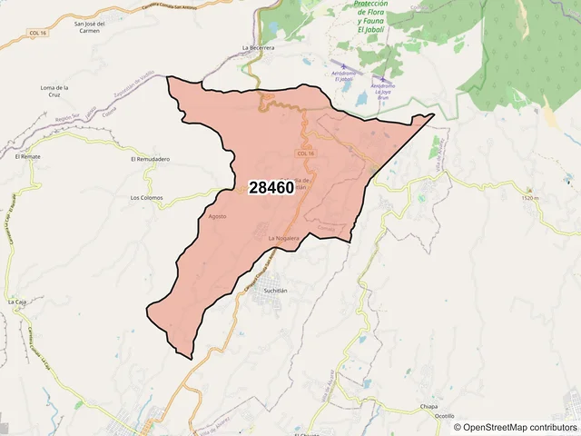 Mapa del código postal 28460, Comala, Colima