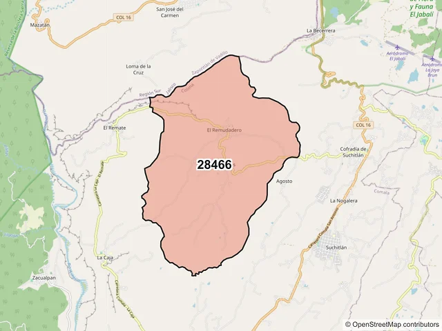 Mapa del código postal 28466, Comala, Colima